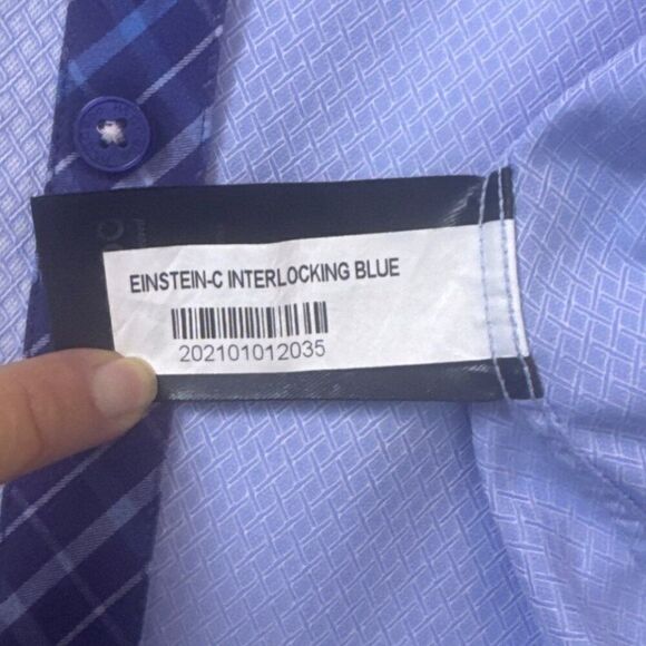 Mens MACEOO Einstein-C Interlocking Blue Dress Shirt 5/ XL 100% Cotton - Picture 5 of 7